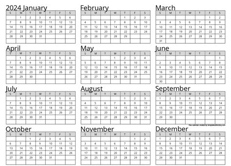 日历|Calendar for Year 2024 (United States)